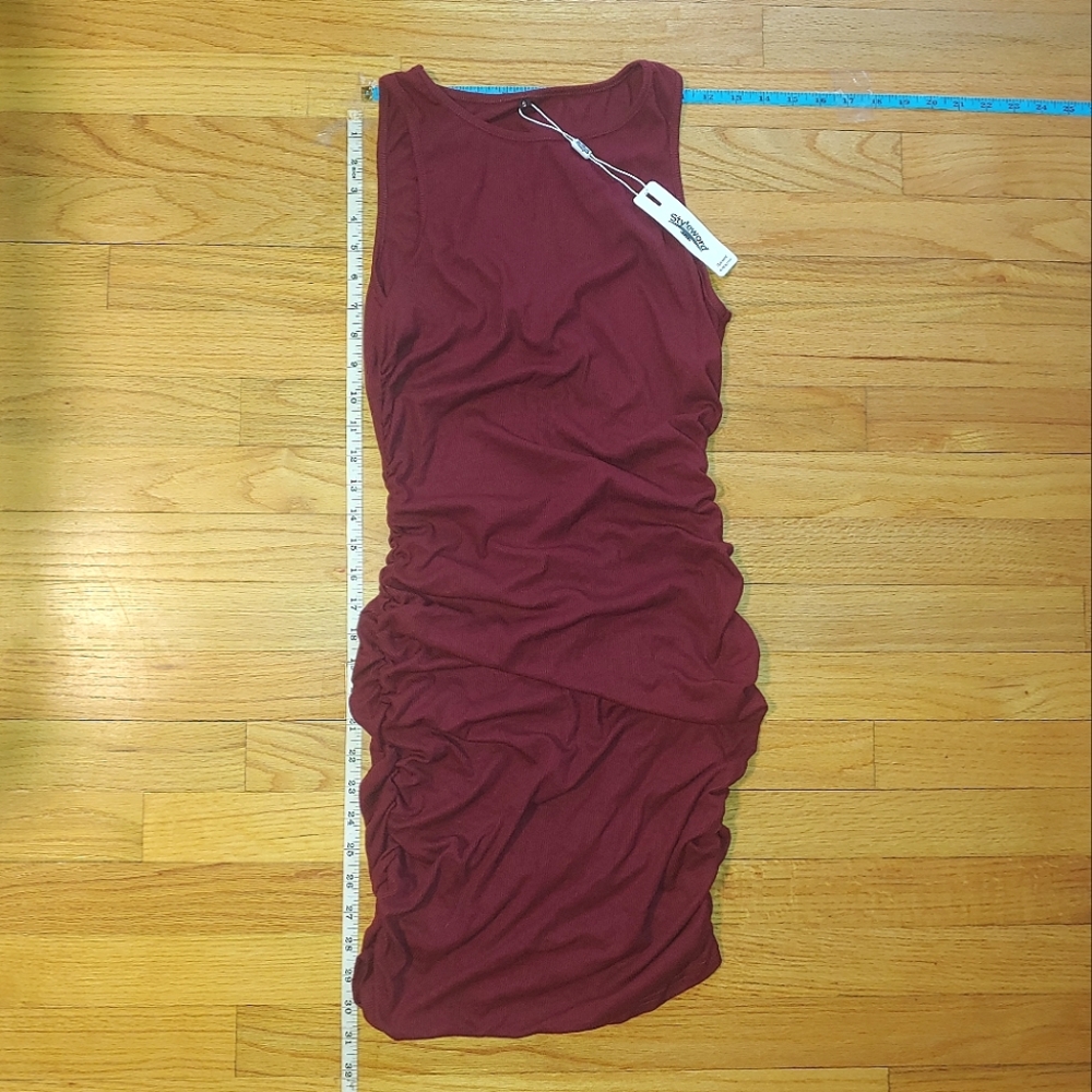 Merlot Garnet Ribbed Sleeveless Bodycon Ruched with Back Cutout Women's SMALL